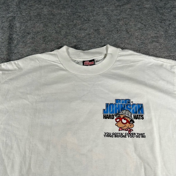 Vintage Big Johnson Shirt Mens XL White 1993 Hard Hats Graphic‎ Humorous 90s - Picture 3 of 10